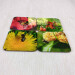 wild bees and bumblebees, set of four square coasters red orange yellow flowers angle view 