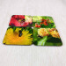 wild bees and bumblebees, set of four square coasters red orange yellow flowers deep angle view 