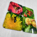 wild bees and bumblebees, set of four square coasters red orange yellow flowers diagonal view 